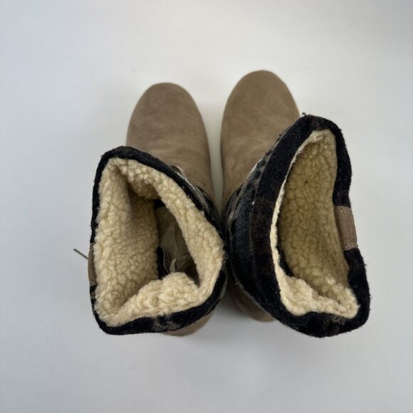 Bearpaw Amber Bootie Taupe Pull On Ankle Suede Patchwork Wool Sheepskin New W 8 - Picture 6 of 16